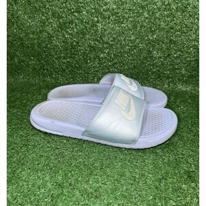 Nike Sandals Womens Size 8 Benassi Flip Flop Blue Slip On Beach Slides Comfort